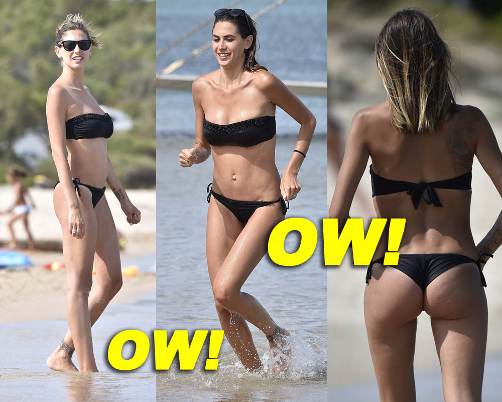 Melissa Satta and Kevin Prince Boateng with their son Maddox spotted enjoying the beach during their holiday in Porto Cervo