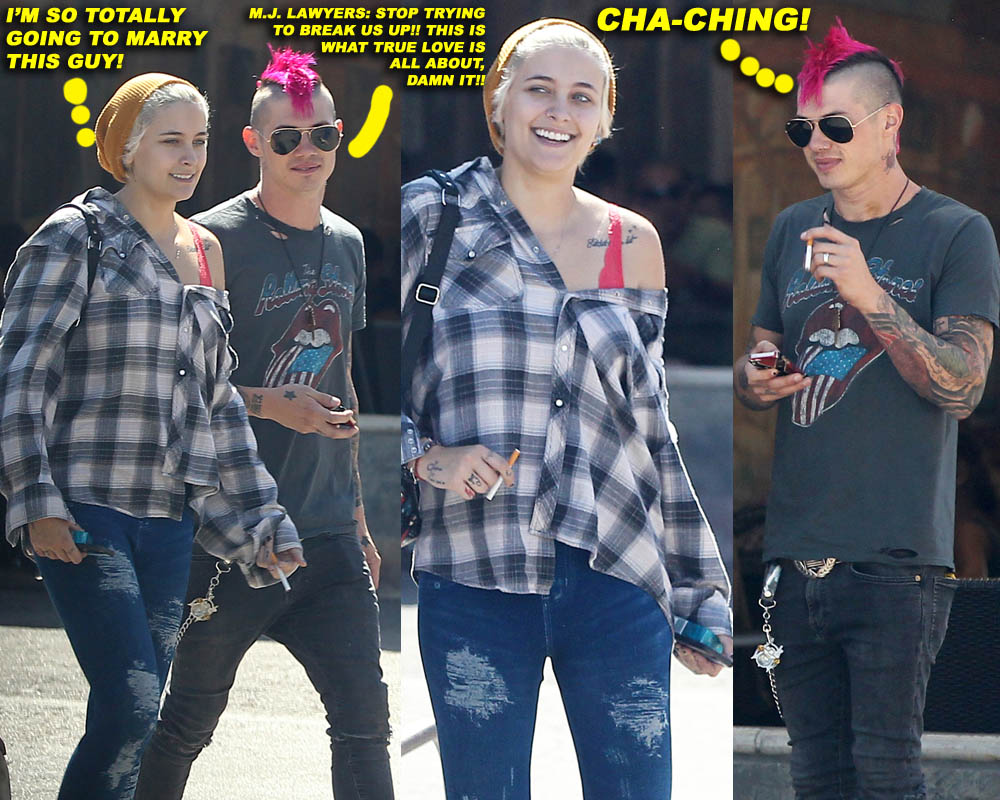 EXCLUSIVE: Paris Jackson seen leaving Aroma Cafe with her pink haired boyfriend Michael Snoddy