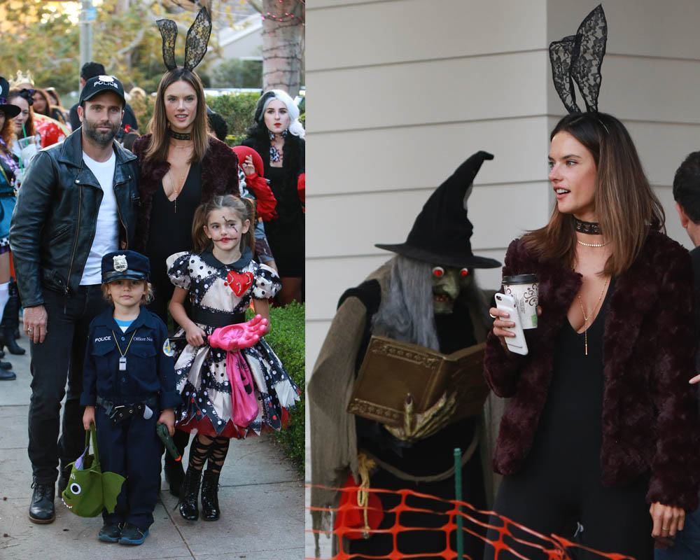 Alessandra Ambrosio goes trick or treating with her partner, Jamie Mazur, and kids, Anja and Noah