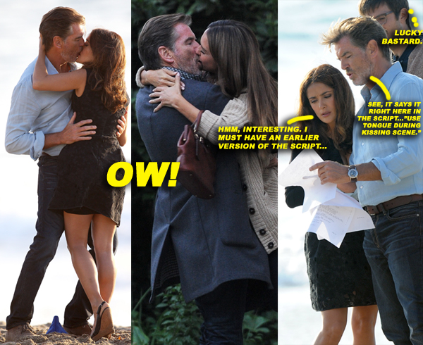 Salma Hayek and Pierce Brosnan romantic kissing scene